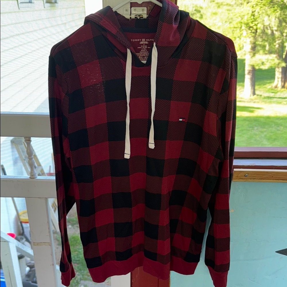 Tommy Hilfiger Red and Black Checkered Hoodie